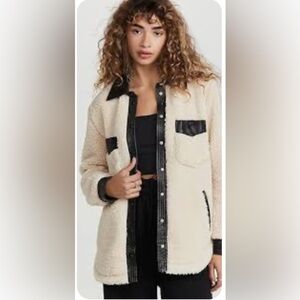 BLANK NYC Sherpa Faux leather trim jacket Size L